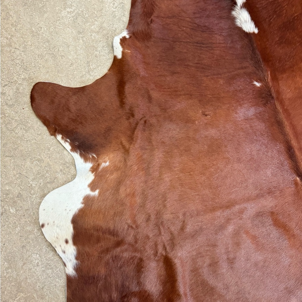 Brown and White Cowhide Rug - Picture 3 of 4